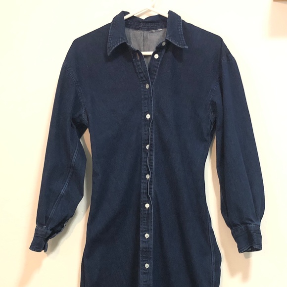 Dark Denim Midi Button Front Long Sleeve Cabincore Classic Lauren-esque Medium - Picture 1 of 6